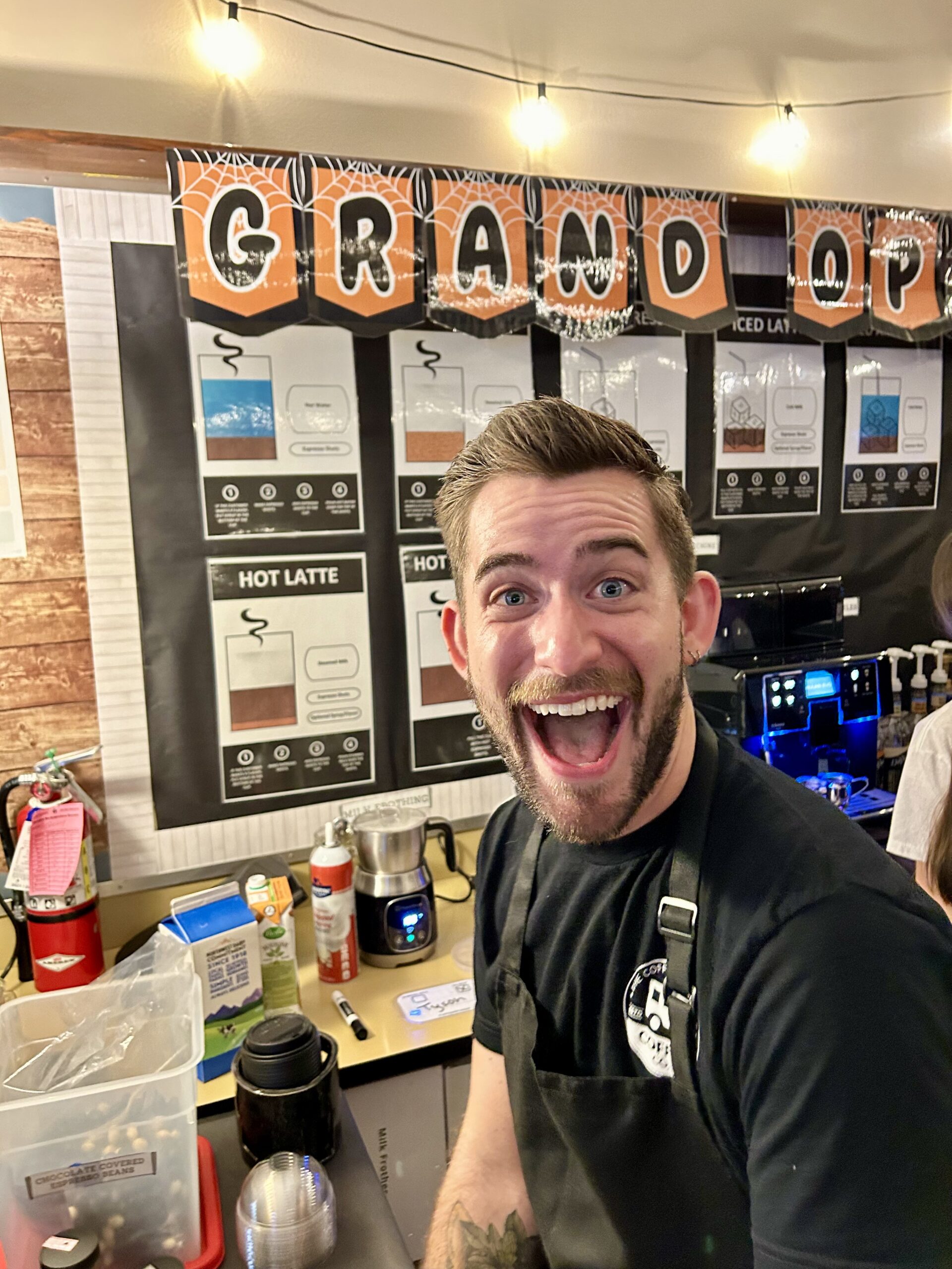 Teacher Trevor Hennigan in Aloha High School's classroom, and the Coffee Caboose