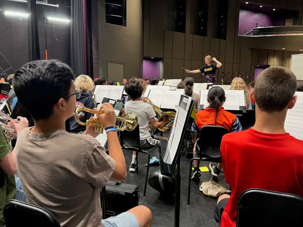 Picture of trumpet players at middle school band camp