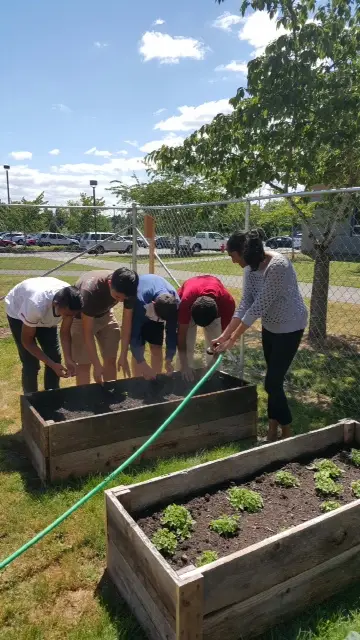 Westview High School students in the garden
